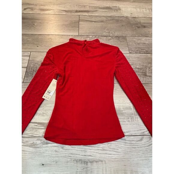 No Boundaries Rhinestone Studded Mesh Top with Long-Sleeves Red NWT Size XXS - Picture 10 of 12
